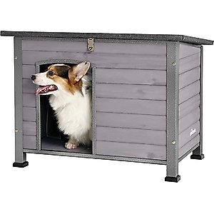 Aivituvin Wooden Heavy Duty Dog House, Grey, Medium