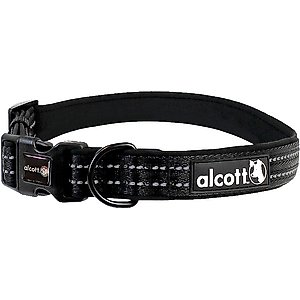 Alcott Adventure Polyester Reflective Dog Collar, Black, Medium: 14 to 20-in neck