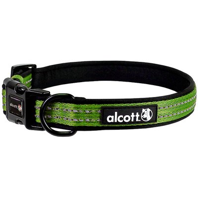 Alcott Alcott Adventure Polyester Reflective Dog Collar, Green, Medium: 14 to 20-in neck