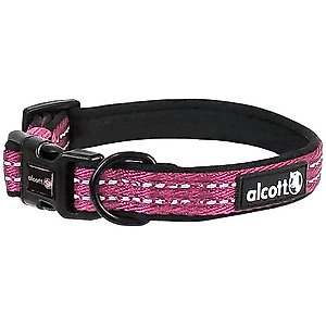 Alcott Adventure Polyester Reflective Dog Collar, Pink, Small: 10 to 14-in neck