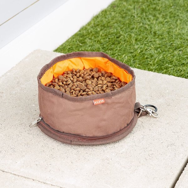 Alfie Pet Collapsible Fabric Travel Dog Bowl, Brown, 6.25-cup