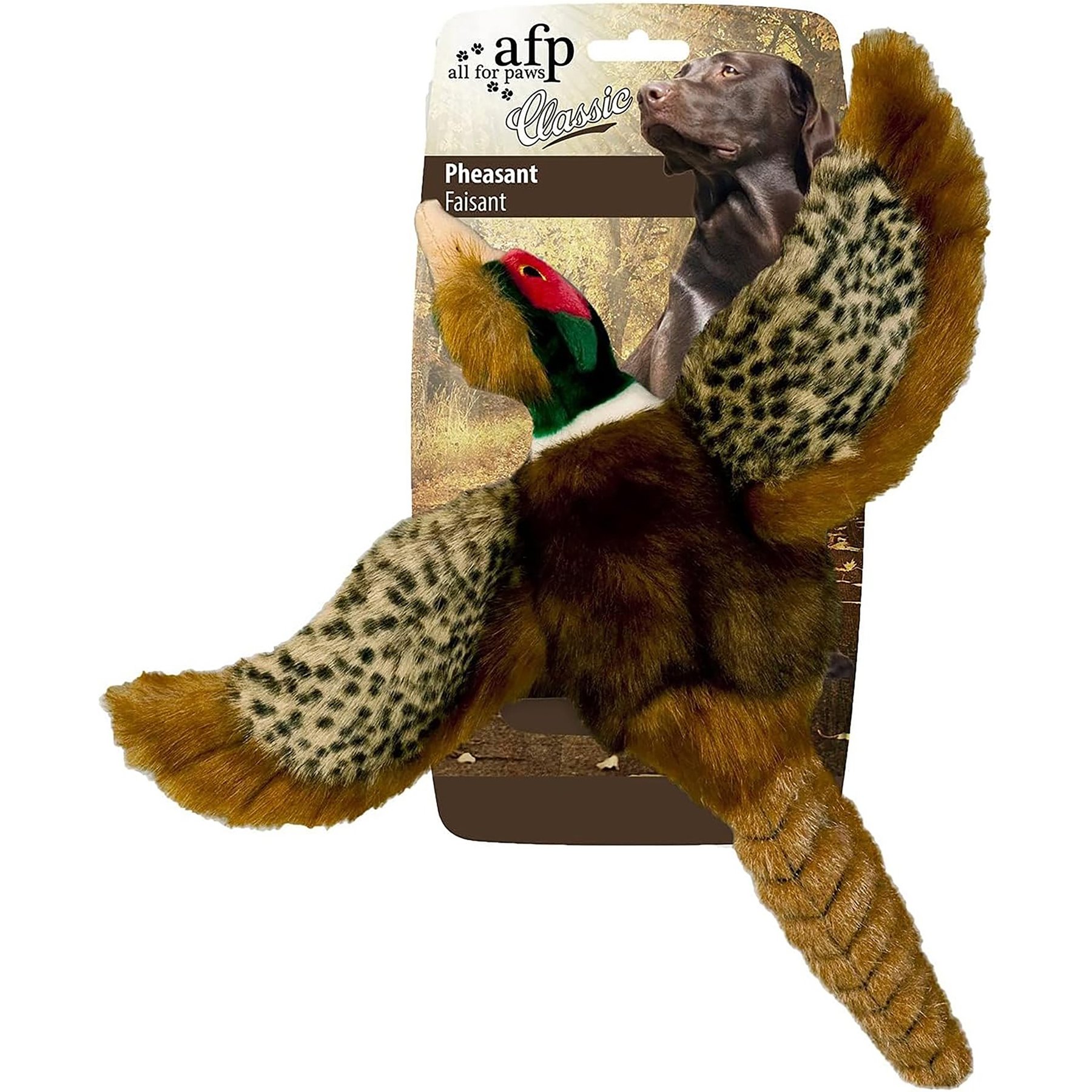 allforpaws Classic Pheasant Plush Dog Toy, Brown, Large