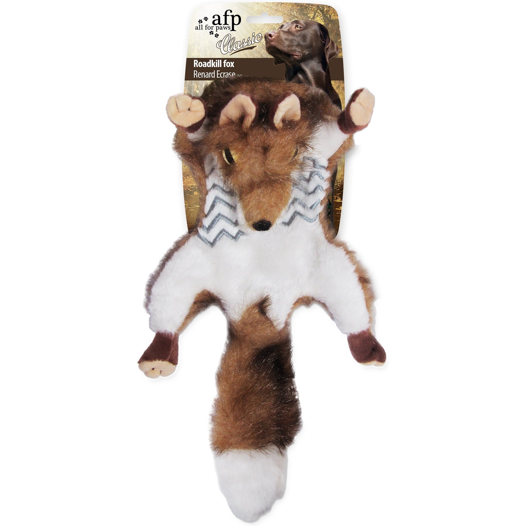 allforpaws Classic Road Kill Fox Plush Dog Toy, Brown