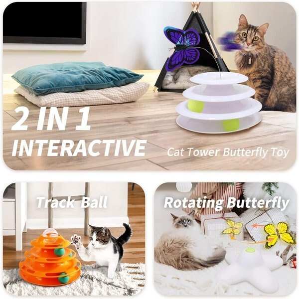 allforpaws Interactives Tower of Tracks with Butterfly Cat Motion Toy, White