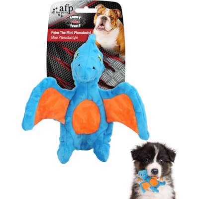 allforpaws allforpaws My T-Rex Peter The Mini Pterodactyl Plush Squeaky Dog Toy, Blue, Small