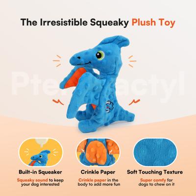 Show full view: allforpaws My T-Rex Peter The Mini Pterodactyl Plush Squeaky Dog Toy, Blue, Small slide 3 of 10