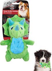 allforpaws My T-Rex Thomas The Mini Triceratops Plush Squeaky Dog Toy, Green, Small