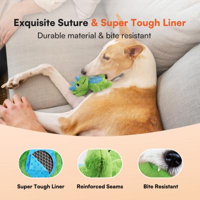 Show full view: allforpaws My T-Rex Thomas The Mini Triceratops Plush Squeaky Dog Toy, Green, Small slide 7 of 9