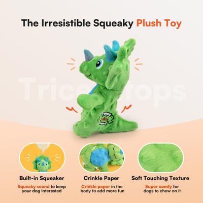 Show full view: allforpaws My T-Rex Thomas The Mini Triceratops Plush Squeaky Dog Toy, Green, Small slide 2 of 9