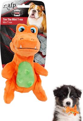 Show full view: allforpaws My T-Rex Tim The Mini T-Rex Plush Squeaky Dog Toy, Orange, Small slide 1 of 9