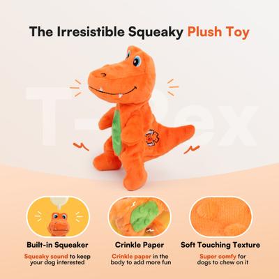 Show full view: allforpaws My T-Rex Tim The Mini T-Rex Plush Squeaky Dog Toy, Orange, Small slide 2 of 9