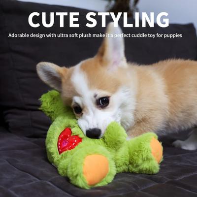 Show full view: allforpaws Pups Heartbeat 'N' Warm Pacifier Buddy Plush Dog Toy, Green slide 3 of 10