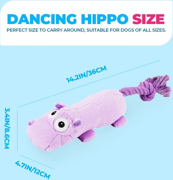 allforpaws Ultrasonic Dancing Hippo Plush Dog Toy, Purple