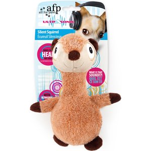 allforpaws Ultrasonic Silent Squirrel Plush Dog Toy, Brown