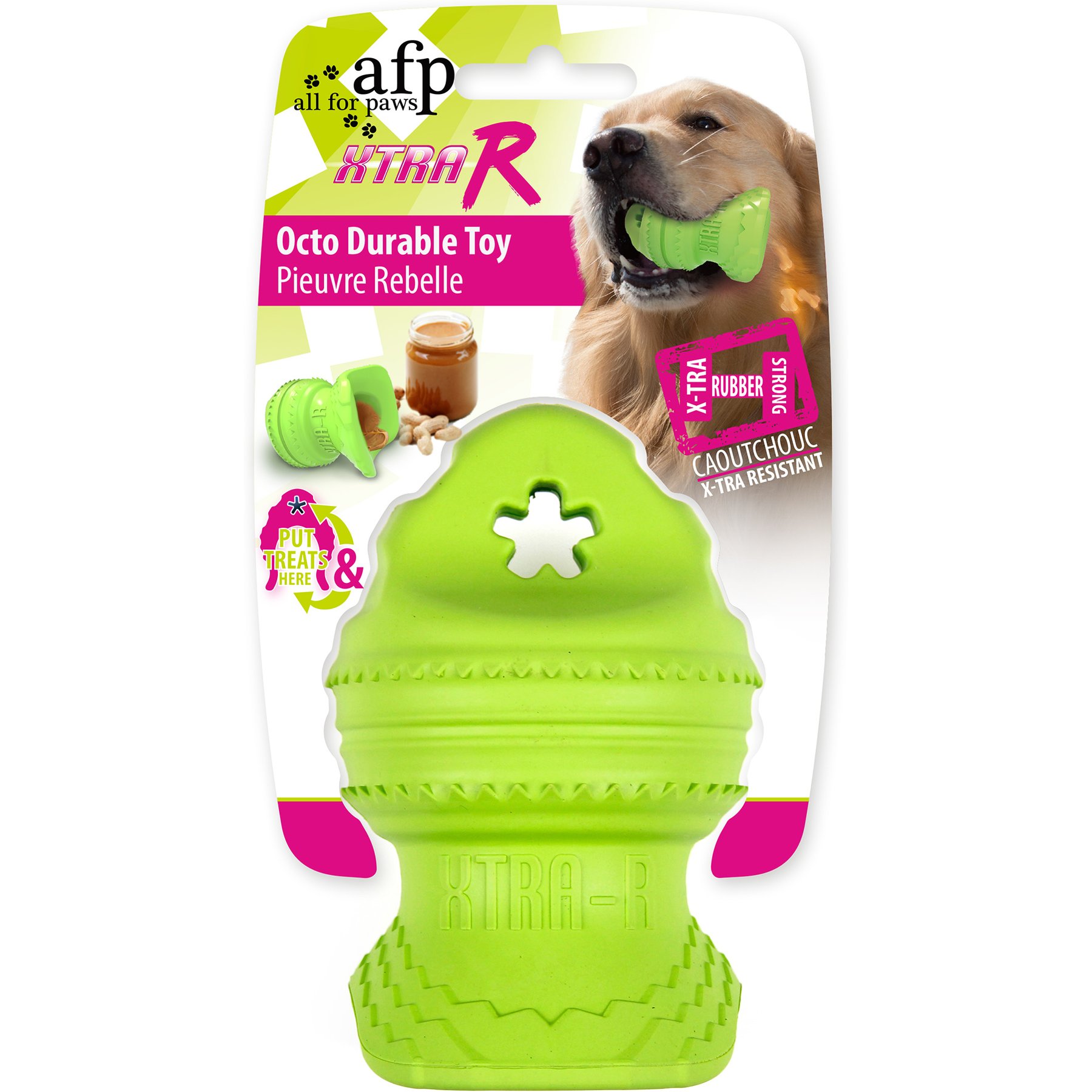 allforpaws Xtra-R-Xtra-R Octo Dog Chew Toy, Green