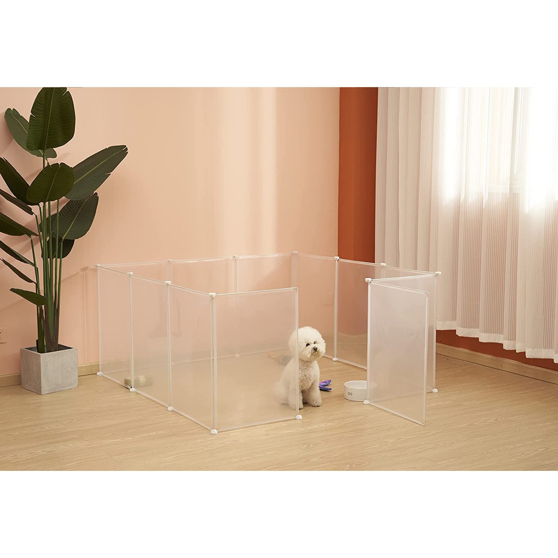 Allisandro 12 Grid Panel DIY Transparent Plastic Exercise Pet Playpen, Clear, Large