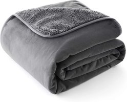 Allisandro Extra Soft Micro Fleece with Sherpa Triple Layer Tech Waterproof Cat & Dog Blanket, Dark Grey, Large