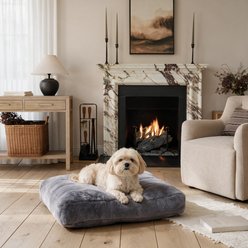 Allisandro Premium Faux Fur Square Cushion Dog & Cat Bed with Anti-Shift Internal Baffle Design, Grey, 16 x 16 x 4-in