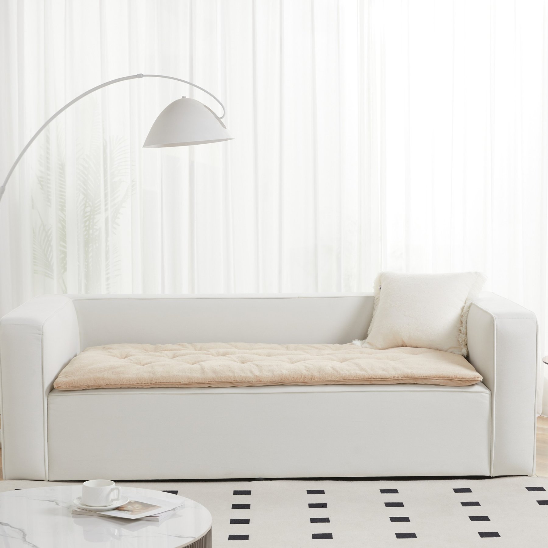 Allisandro Reversible & Luxurious Faux Fur Furniture Protector, Beige, 89-in