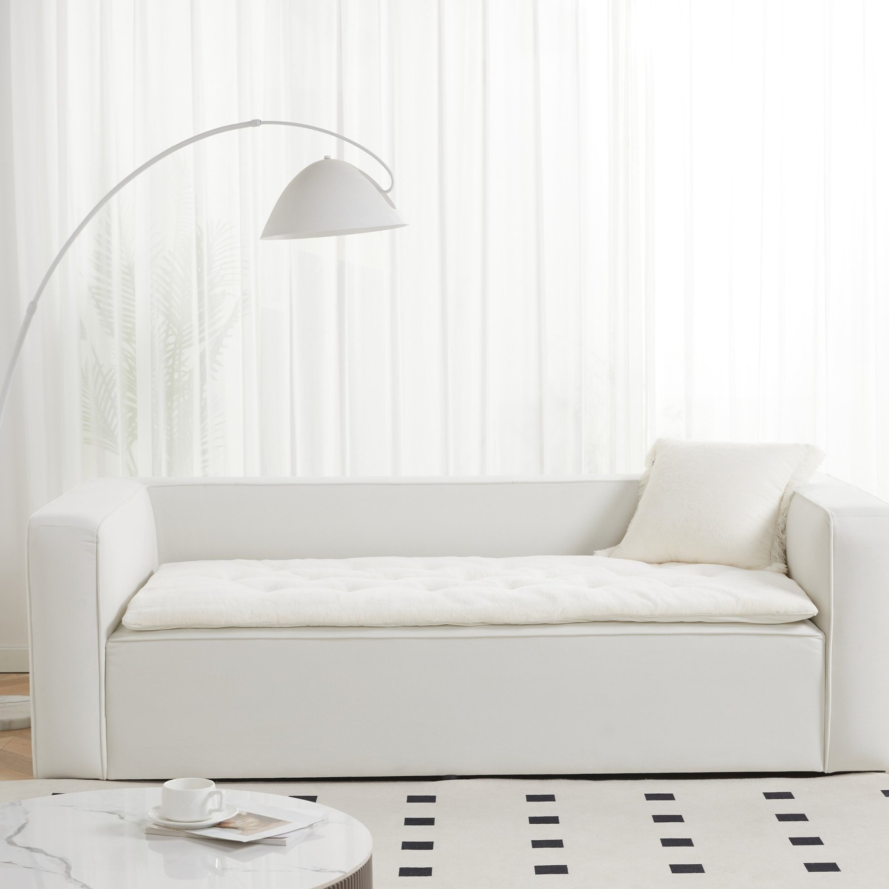 Allisandro Reversible & Luxurious Faux Fur Furniture Protector, Cream, 68-in