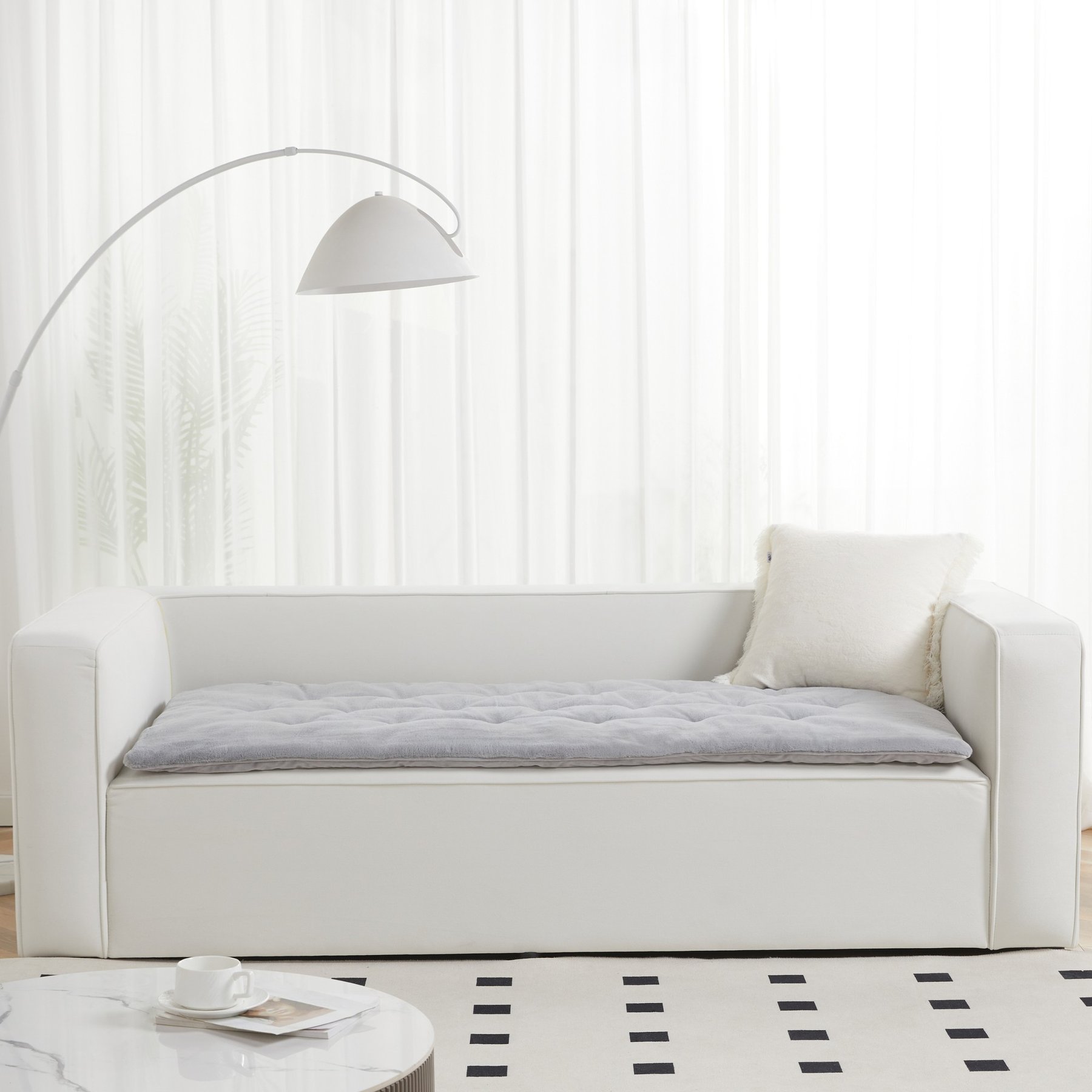 Allisandro Reversible & Luxurious Faux Fur Furniture Protector, Light Grey, 83-in
