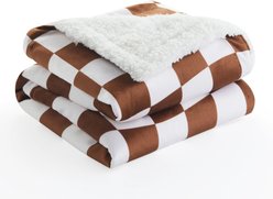 Allisandro Stylish Sherpa Waterproof Dog & Cat Blanket, 40x30-in, Golden Brown Checkerboard