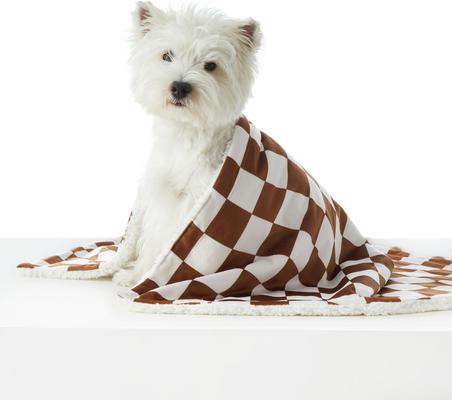 Show full view: Allisandro Stylish Sherpa Waterproof Dog & Cat Blanket, 40x30-in, Golden Brown Checkerboard slide 3 of 7