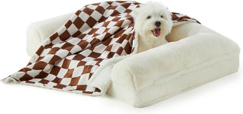 Show full view: Allisandro Stylish Sherpa Waterproof Dog & Cat Blanket, 40x30-in, Golden Brown Checkerboard slide 4 of 7