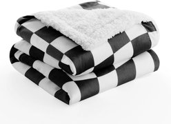 Allisandro Stylish Sherpa Waterproof Dog & Cat Blanket, 40x30-in, Off White Checkerboard