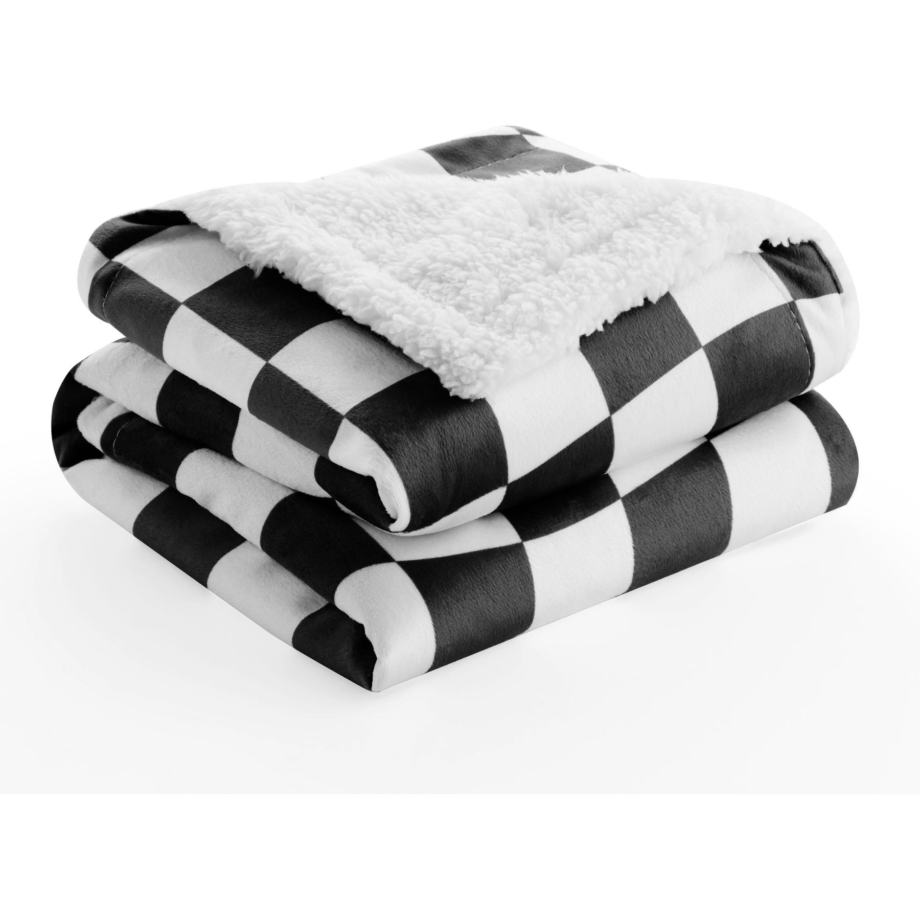 Allisandro Stylish Sherpa Waterproof Dog & Cat Blanket, 40x30-in, Off White Checkerboard