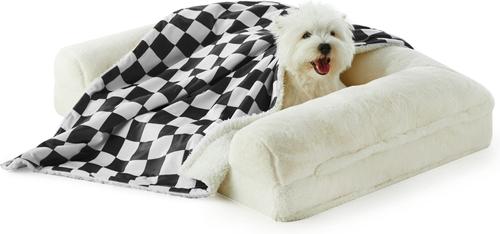 Show full view: Allisandro Stylish Sherpa Waterproof Dog & Cat Blanket, 40x30-in, Off White Checkerboard slide 4 of 7