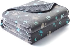 Allisandro Triple Layer Tech Waterproof Dog & Cat Blanket, Grey Paw, Large
