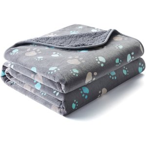 Allisandro Triple Layer Tech Waterproof Dog & Cat Blanket, Grey Paw, Large