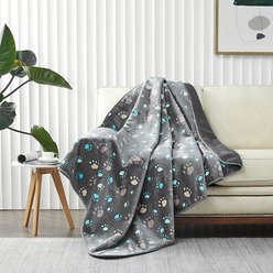 Allisandro Triple Layer Tech Waterproof Dog & Cat Blanket, Grey Paw, X-Large