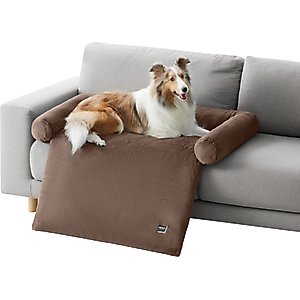 Allisandro Waterproof Pet Mat & Anti-Slip with Bolster Design Dog & Cat Bed with Removable Cover, Bear Brown, Medium