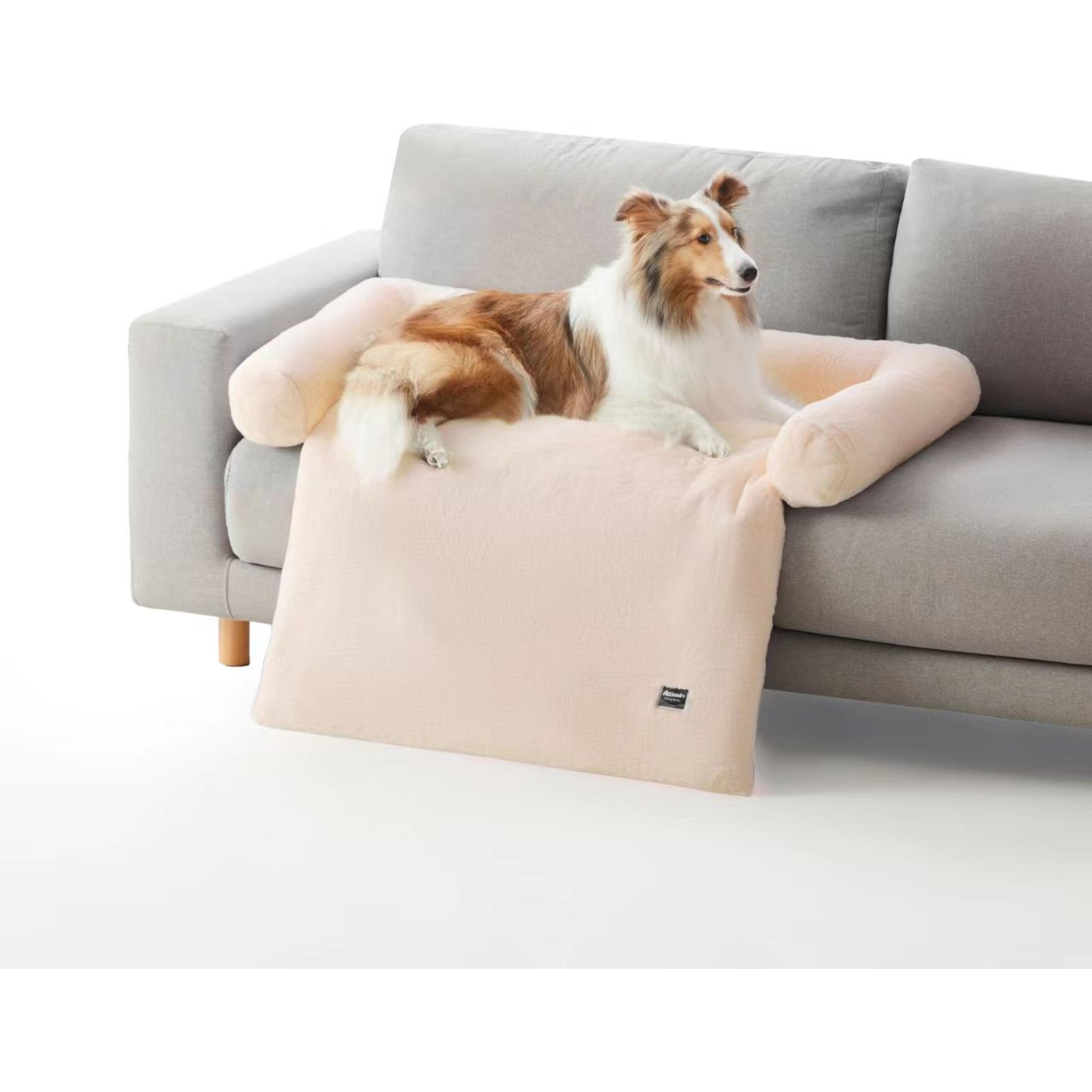 Allisandro Waterproof Pet Mat & Anti-Slip with Bolster Design Dog & Cat Bed with Removable Cover, Beige, Medium