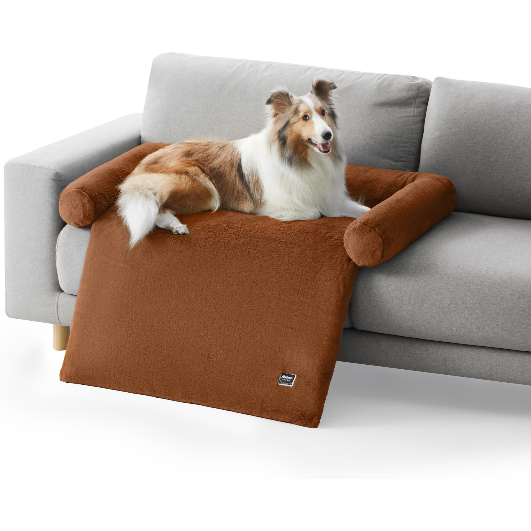 Allisandro Waterproof Pet Mat & Anti-Slip with Bolster Design Dog & Cat Bed with Removable Cover, Chestnut Brown, Small