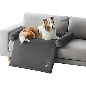 Allisandro Waterproof Pet Mat & Anti-Slip with Bolster Design Dog & Cat Bed with Removable Cover, Dark Grey, Large