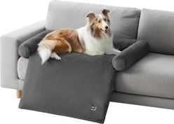 Allisandro Waterproof Pet Mat & Anti-Slip with Bolster Design Dog & Cat Bed with Removable Cover, Dark Grey, Small