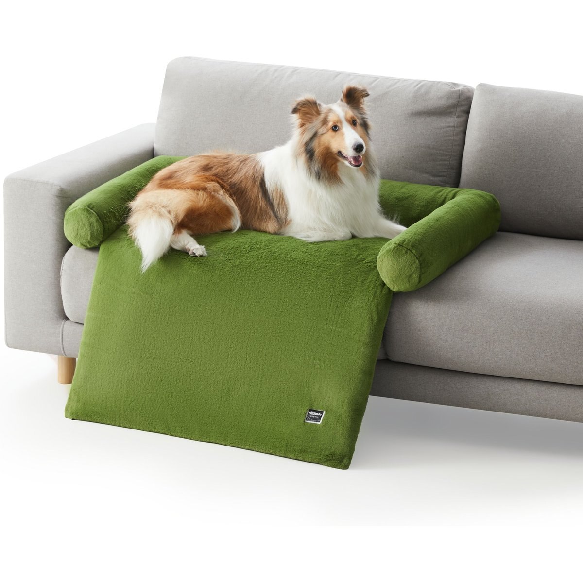 Allisandro Waterproof Pet Mat & Anti-Slip with Bolster Design Dog & Cat Bed with Removable Cover, Green, Small