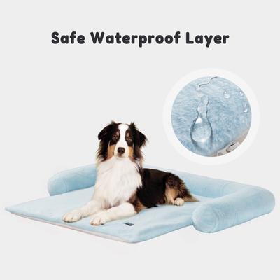 Show full view: Allisandro Waterproof Pet Mat & Anti-Slip with Bolster Design Dog & Cat Bed with Removable Cover, Light Blue, Large slide 4 of 7
