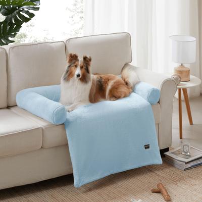 Show full view: Allisandro Waterproof Pet Mat & Anti-Slip with Bolster Design Dog & Cat Bed with Removable Cover, Light Blue, Medium slide 2 of 7