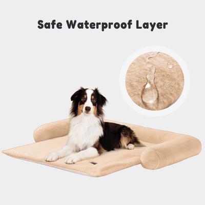 Show full view: Allisandro Waterproof Pet Mat & Anti-Slip with Bolster Design Dog & Cat Bed with Removable Cover, Light Brown, Large slide 4 of 8