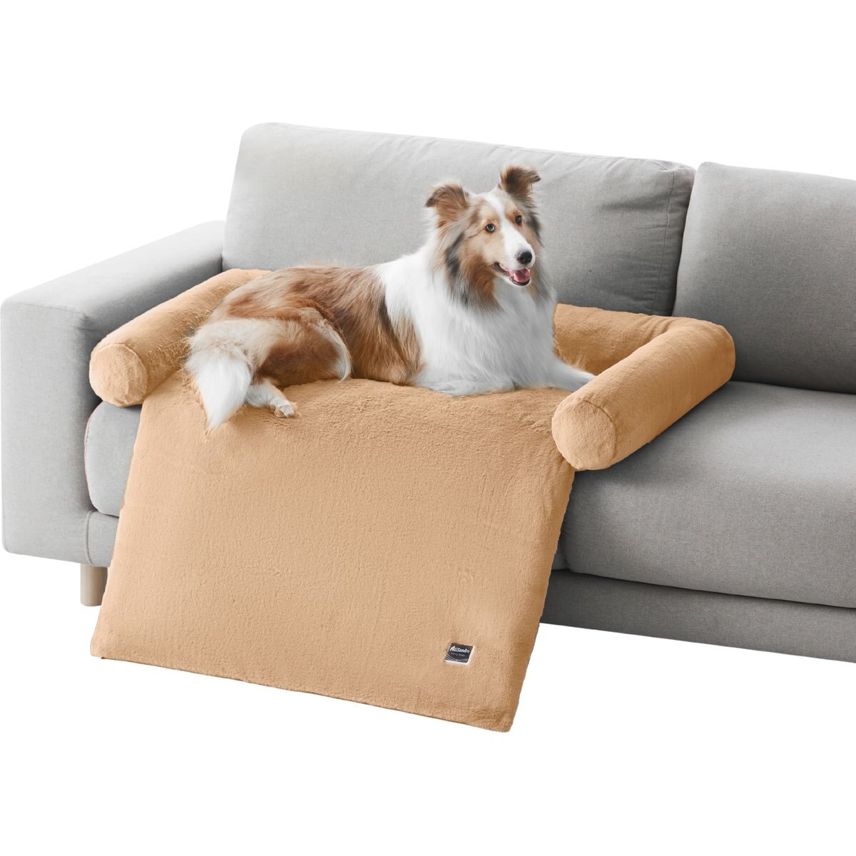 Allisandro Waterproof Pet Mat & Anti-Slip with Bolster Design Dog & Cat Bed with Removable Cover, Light Brown, Medium