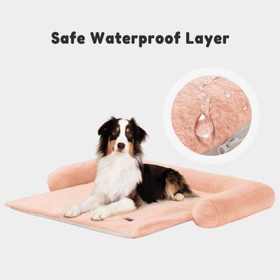 Show full view: Allisandro Waterproof Pet Mat & Anti-Slip with Bolster Design Dog & Cat Bed with Removable Cover, Light Orange, Medium slide 3 of 6