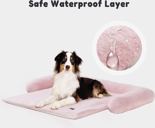 Show full view: Allisandro Waterproof Pet Mat & Anti-Slip with Bolster Design Dog & Cat Bed with Removable Cover, Light Pink, Large slide 5 of 8