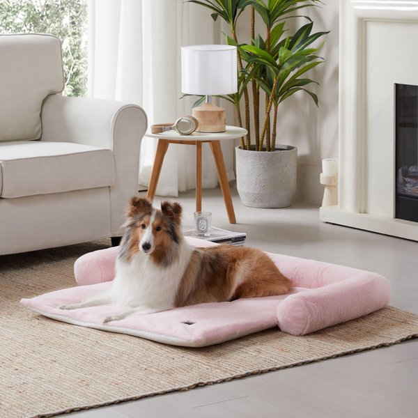 Show full view: Allisandro Waterproof Pet Mat & Anti-Slip with Bolster Design Dog & Cat Bed with Removable Cover, Light Pink, Large slide 3 of 8