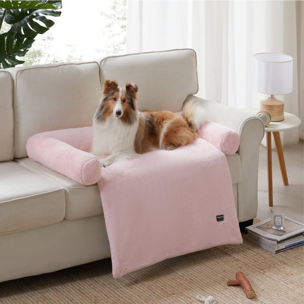Show full view: Allisandro Waterproof Pet Mat & Anti-Slip with Bolster Design Dog & Cat Bed with Removable Cover, Light Pink, Large slide 2 of 8