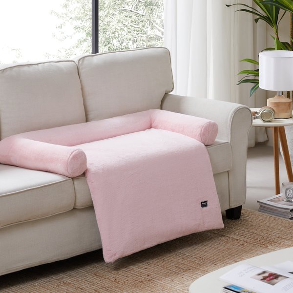 Show full view: Allisandro Waterproof Pet Mat & Anti-Slip with Bolster Design Dog & Cat Bed with Removable Cover, Light Pink, Large slide 4 of 8