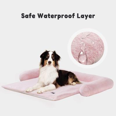 Show full view: Allisandro Waterproof Pet Mat & Anti-Slip with Bolster Design Dog & Cat Bed with Removable Cover, Light Pink, Small slide 5 of 8